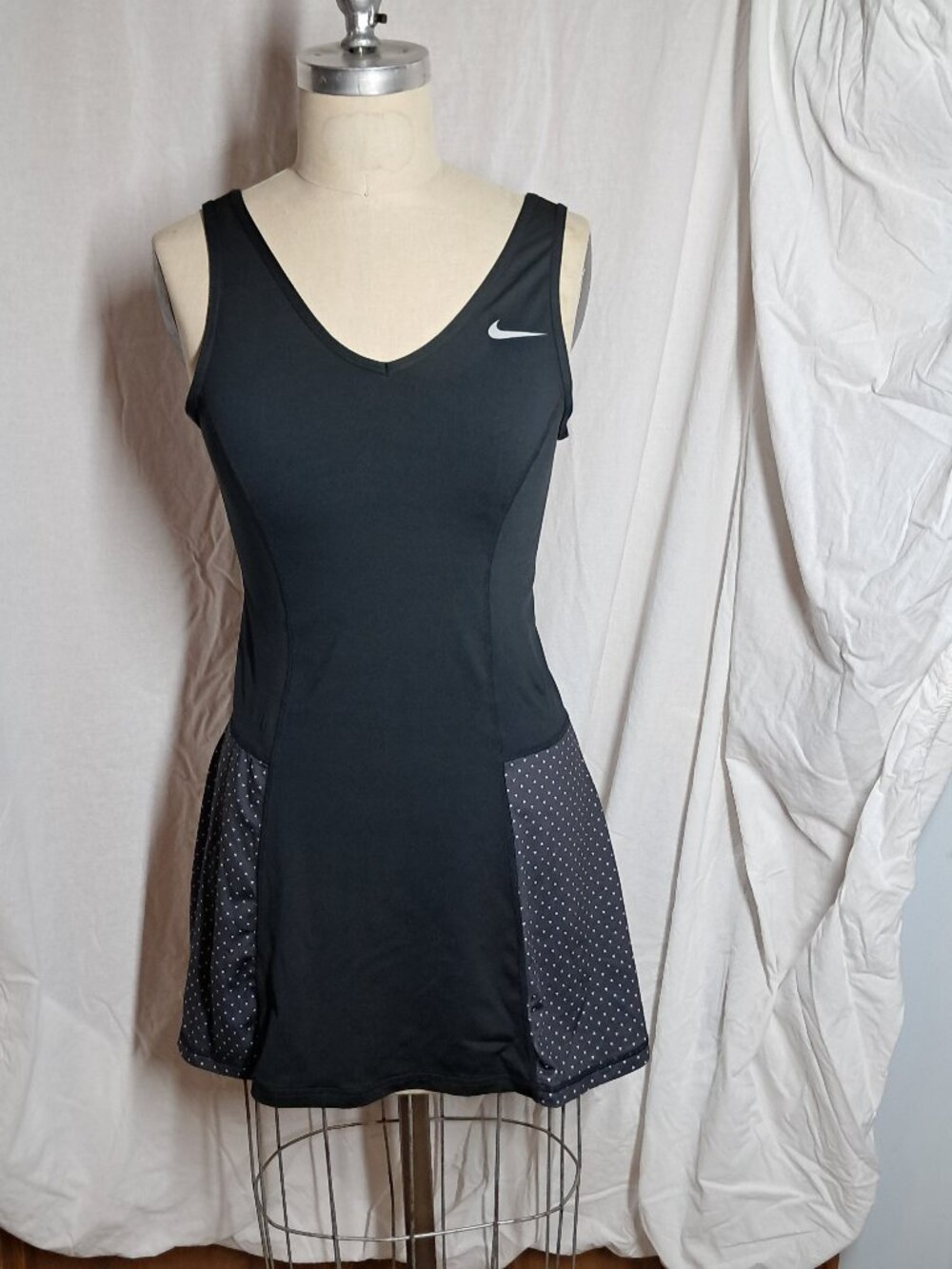 Nike Black Sleeveless Mini Dress with Polka Dot Panels
